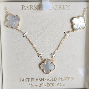 14KT Gold Plated Mother-of-Pearl Clover Necklace - White